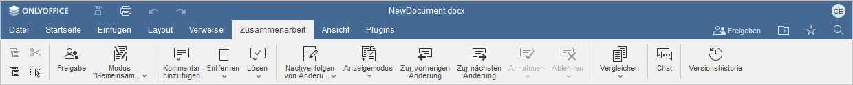 Registerkarte Zusammenarbeit