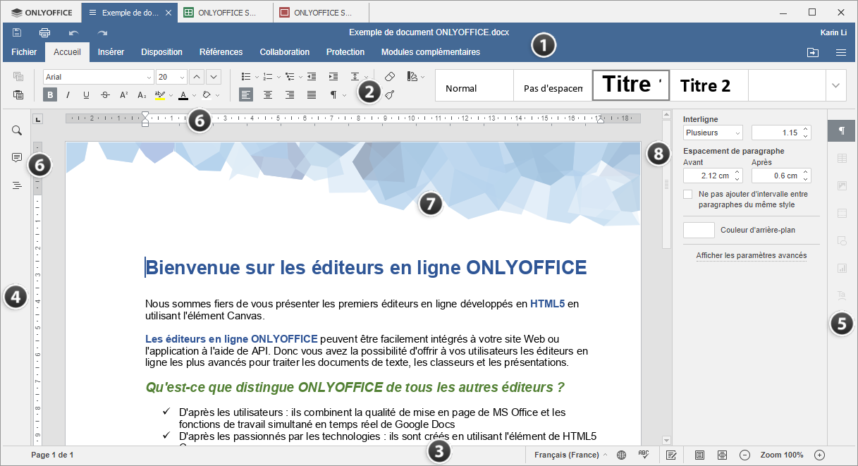 Fenêtre de l'éditeur de bureau Éditeur de Documents