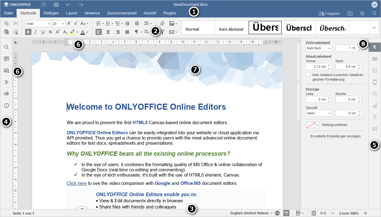 Dialogbox Online-Dokumenteneditor