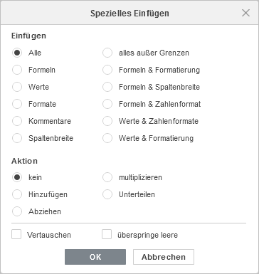 Spezielles Einfügen Fenster