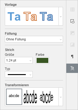 Registerkarte TextArt-Einstellungen