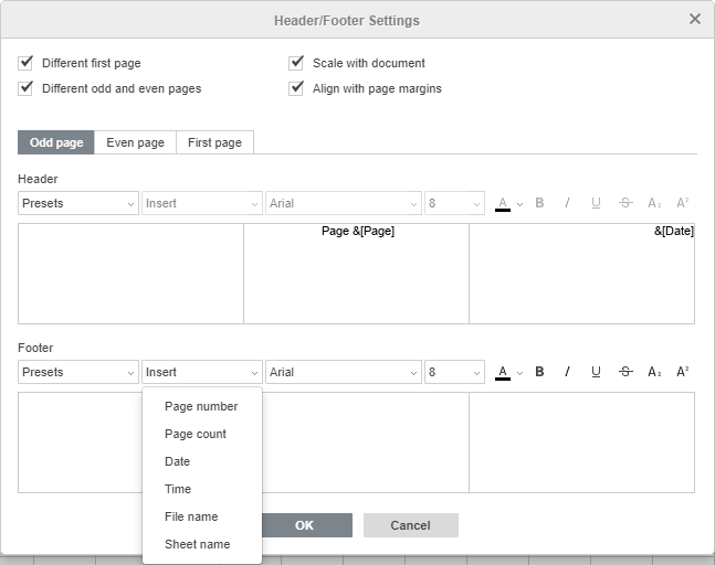 Header/Footer Settings