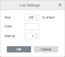 Numbered list settings
