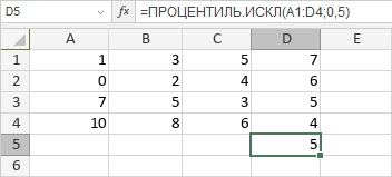 Функция ПРОЦЕНТИЛЬ.ИСКЛ