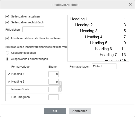 Fenstern Inhaltsverzeichnis - Einstellungen