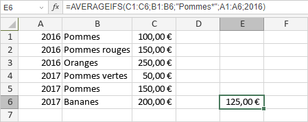 Fonction AVERAGEIFS