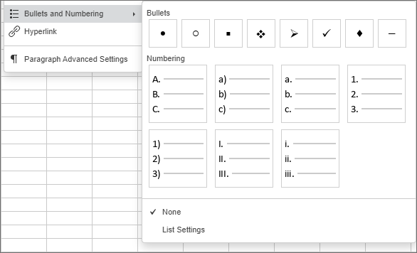 Bullets and numbering