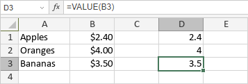 Funzione VALUE