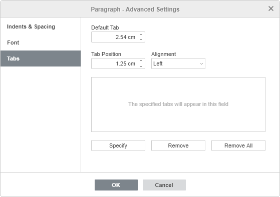 Paragraph Properties - Tab tab