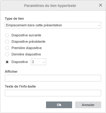 Fenêtre Paramètres du lien hypertexte