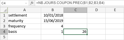 Fonction NB.JOURS.COUPON.PREC