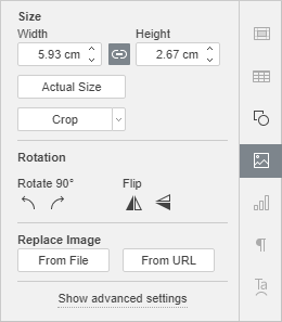 Image Settings Right-Side Panel window