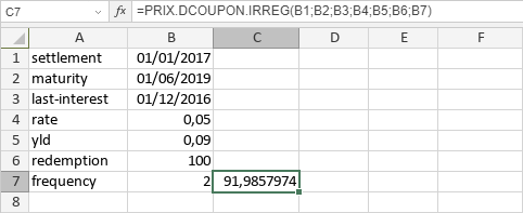 Fonction PRIX.DCOUPON.IRREG