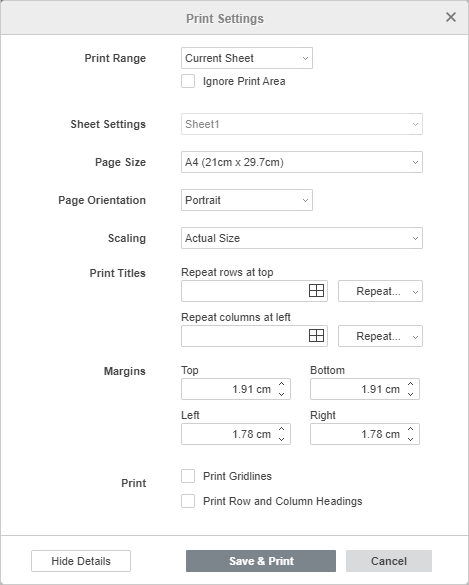 Print Settings window