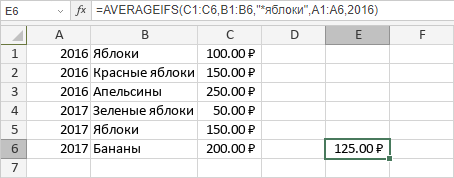 Функция AVERAGEIFS