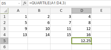 Функция QUARTILE