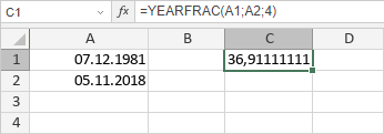 Функция YEARFRAC