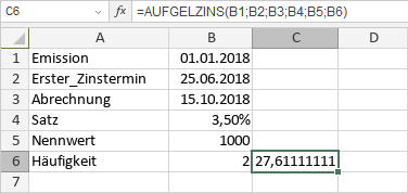 AUFGELZINS-Funktion