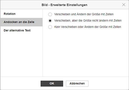 Bild - Erweiterte Einstellungen: Andocken an die Zelle