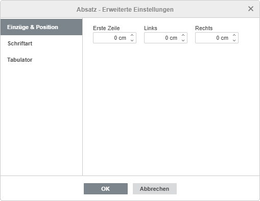 Absatzeigenschaften - Registerkarte Einzüge & Position