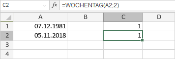 WOCHENTAG-Funktion