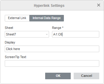 Hyperlink Settings window