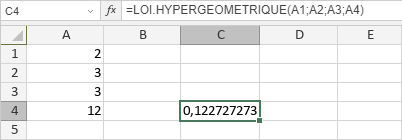 Fonction LOI.HYPERGEOMETRIQUE