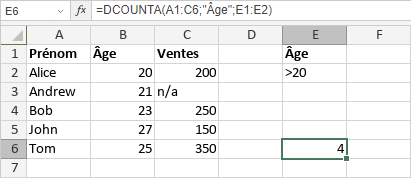 Fonction DCOUNTA