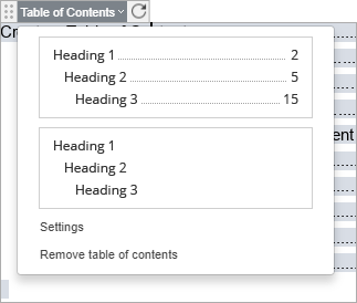 Table of Contents options