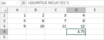 Функция QUARTILE.INC