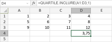 Fonction QUARTILE.INCLURE