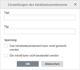 Fenster Einstellungen für Inhaltssteuerelemente