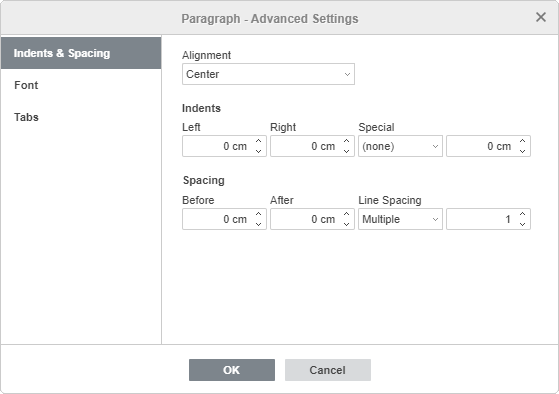 Paragraph Properties - Indents & Spacing tab