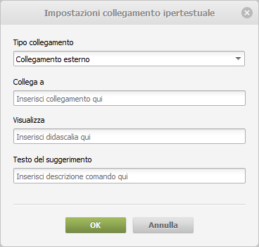 Finestra Impostazioni collegamento ipertestuale