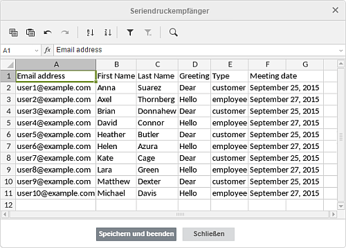 Fenster Empfänger Serienbrief