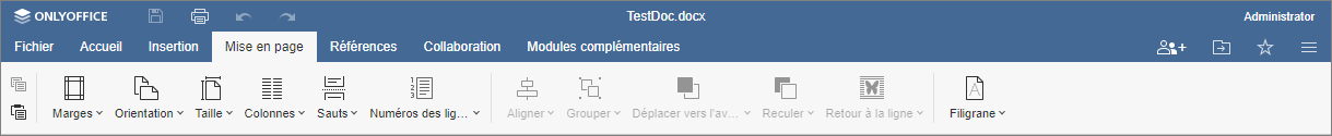 Onglet Mise en page