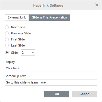 Hyperlink Settings window