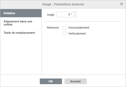 La fenêtre Image - Paramètres avancés Rotation