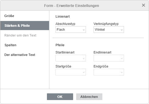 Formeigenschaften - Registerkarte Stärken & Pfeile