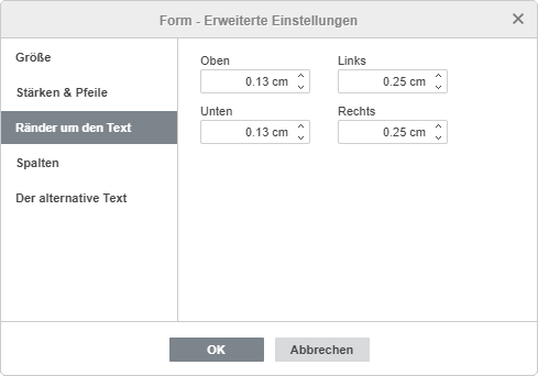 Formeigenschaften - Registerkarte Ränder