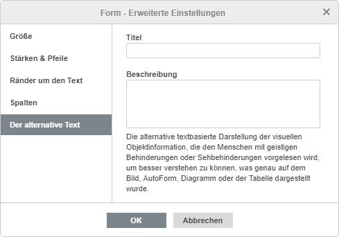 Formeigenschaften - Alternativtext