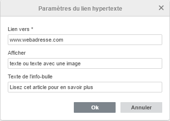 Ajouter une fenêtre de lien hypertexte