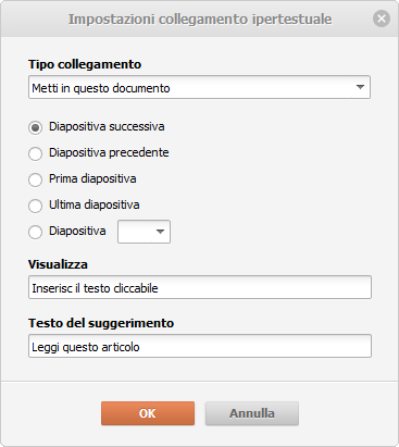 Finestra Aggiungi collegamento ipertestuale