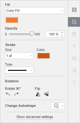 Shape settings tab