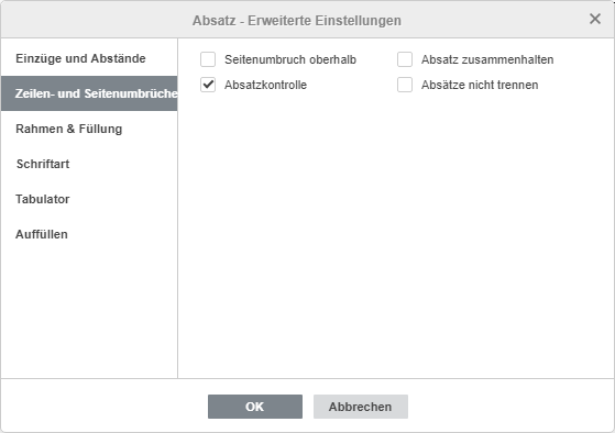 Absatz - Erweiterte Einstellungen: Einzüge & Position