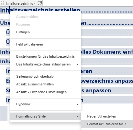 Stili des Inhaltsverzeichnisses aktualisieren