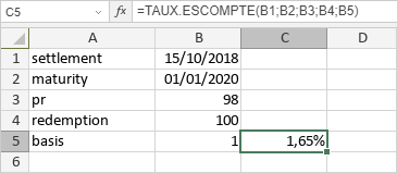 Fonction TAUX.ESCOMPTE