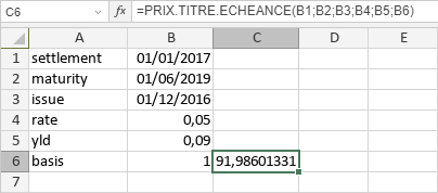 Fonction PRIX.TITRE.ECHEANCE