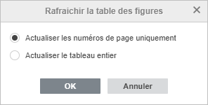 La fenêtre contextuelle Actualiser
