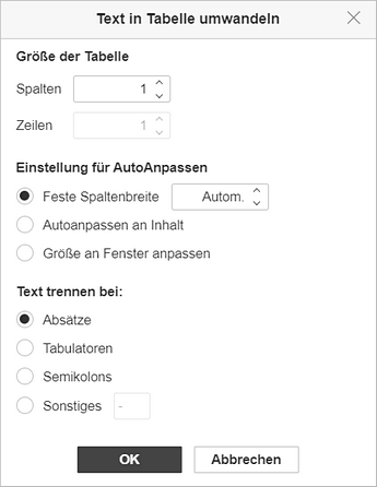 Text in eine Tabelle umwandeln